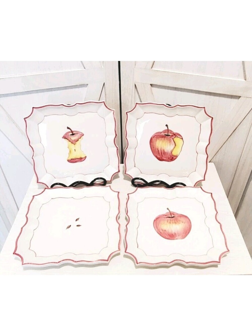 4 Vietri Italy Disappearing Apple Wall Plates Whole Bite Core Seeds Handpainted